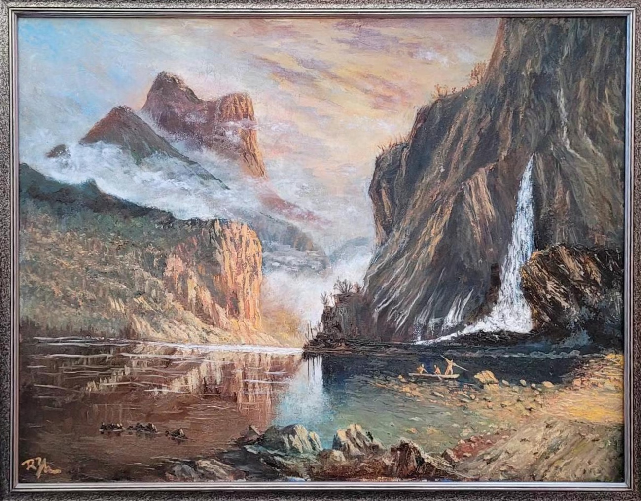 Painting of an majestic canyon with water