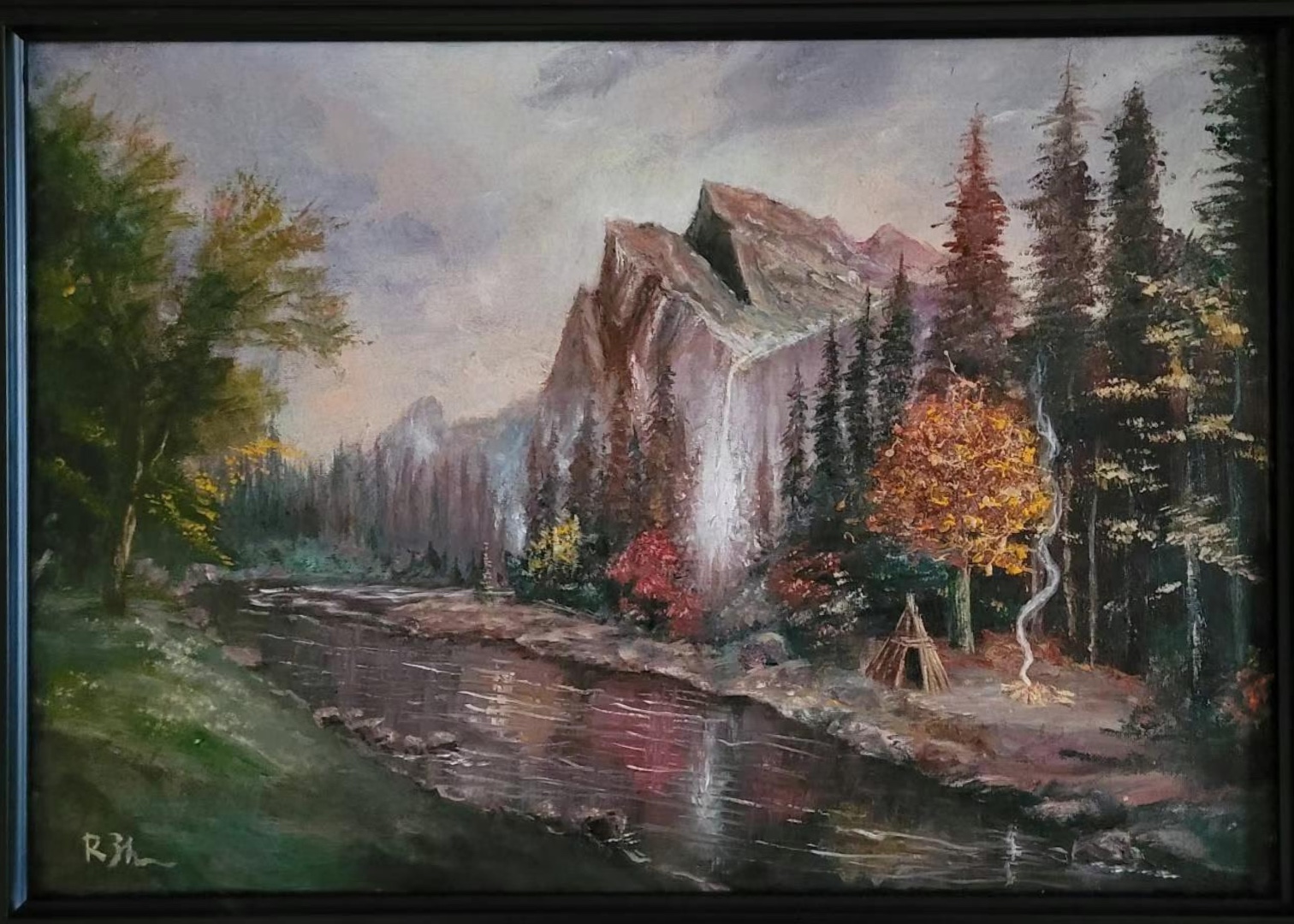 Painting of a camp on yosemite